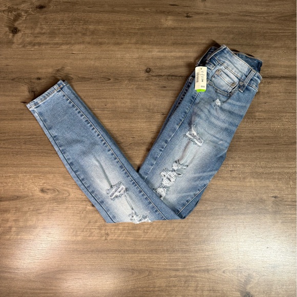 NWT Aeropostale Women’s Super High Rise Denim Jegging Jeans Distressed(0S) - Picture 1 of 7